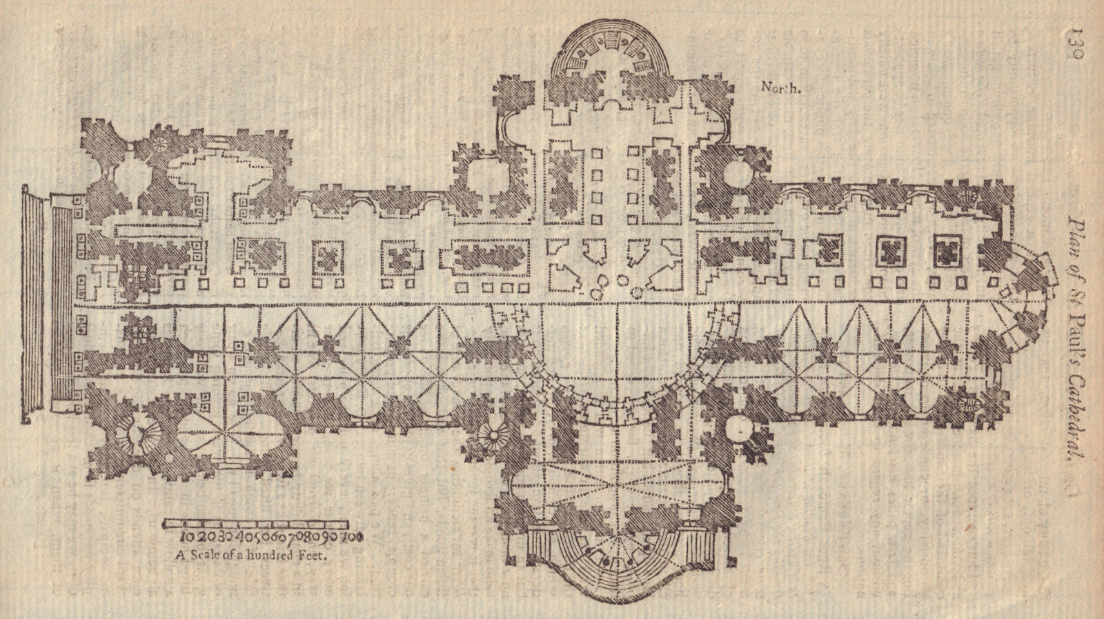 Ground Plan of St. Paul's Cathedral, London. GENTS MAG 1750 old antique print